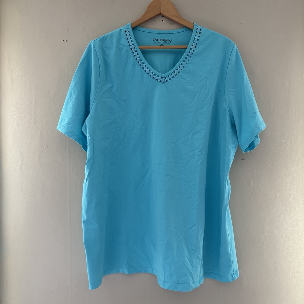 Catherines Womens Suprema Collection Top Size 1X Blue Teal Casual Plus Mature